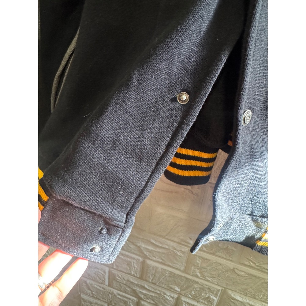 Red Ape Authentic Varsity Jacket Mens 3XL Black Grey Yellow Patch Bomber Fleece - Picture 5 of 8